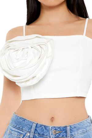 WHITE Denim Rose Cropped Cami, image 3