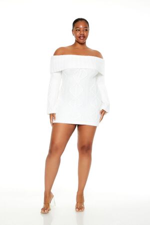 EGRET Plus Size Cable Knit Mini Sweater Dress, image 1
