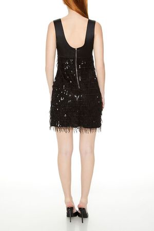 BLACK Satin & Sequin Fringe Mini Dress, image 3