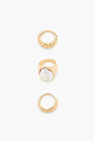 GOLD/CREAM Faux Pearl Cocktail Ring Set, image 1