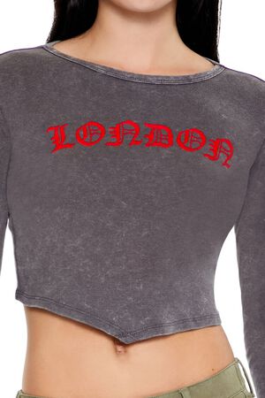GREY/MULTI London V-Cut Cropped Tee, image 3