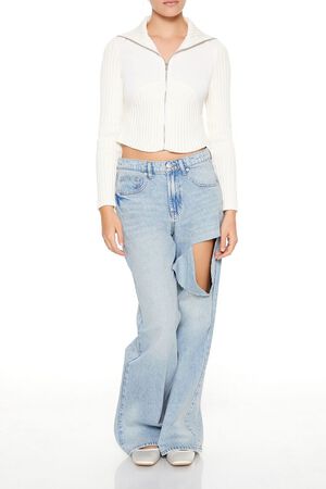 CREAM Cropped Zip-Up Sweater, image 2