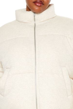 OATMEAL Plus Size Quilted French Terry Puffer Jacket, image 3