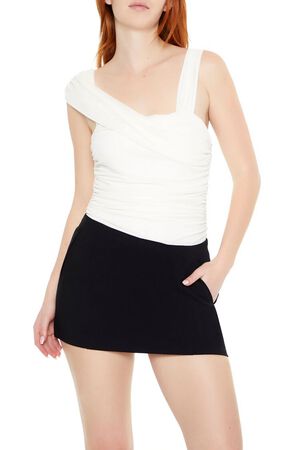 CREAM Asymmetrical Ruched Mesh Bodysuit, image 1