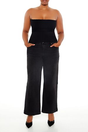 BLACK Ribbed Sweater-Knit Tube Top, image 2