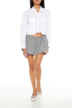 BLACK/MULTI Pinstriped Bubble-Hem Mini Skirt, image 1