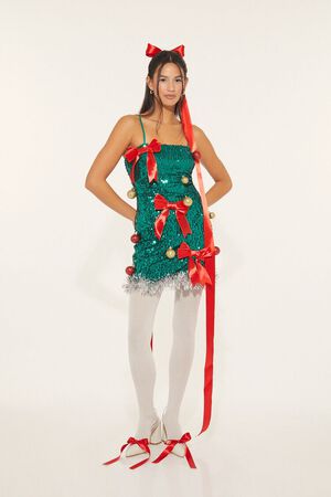 GREEN/MULTI Sequin Christmas Tree Dress, image 1