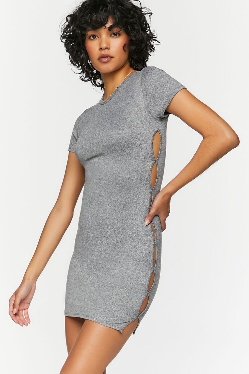 HEATHER GREY Short-Sleeve Cutout Mini Dress, image 1