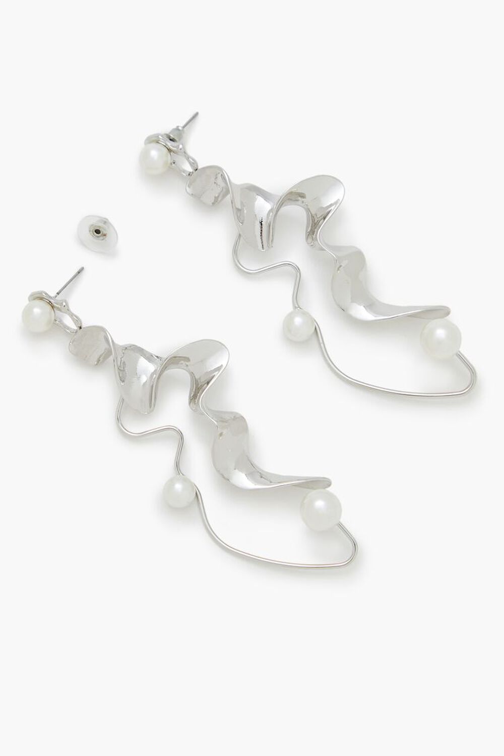 SILVER/CREAM Faux Pearl Abstract Drop Earrings, image 3