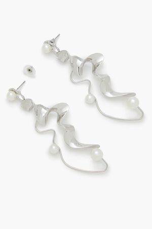 SILVER/CREAM Faux Pearl Abstract Drop Earrings, image 3