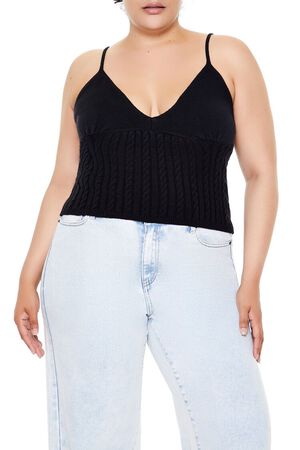 DARK GREEN Plus Size Sweater-Knit Cami, image 1