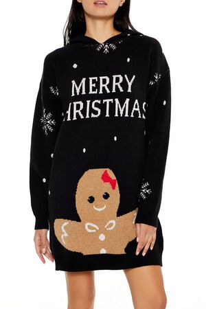 CHARCOAL/MULTI Hooded Christmas Mini Sweater Dress, image 2