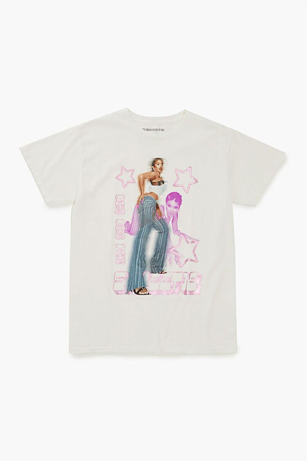 WHITE/MULTI Shimmer Foil Saweetie Graphic Tee, image 1