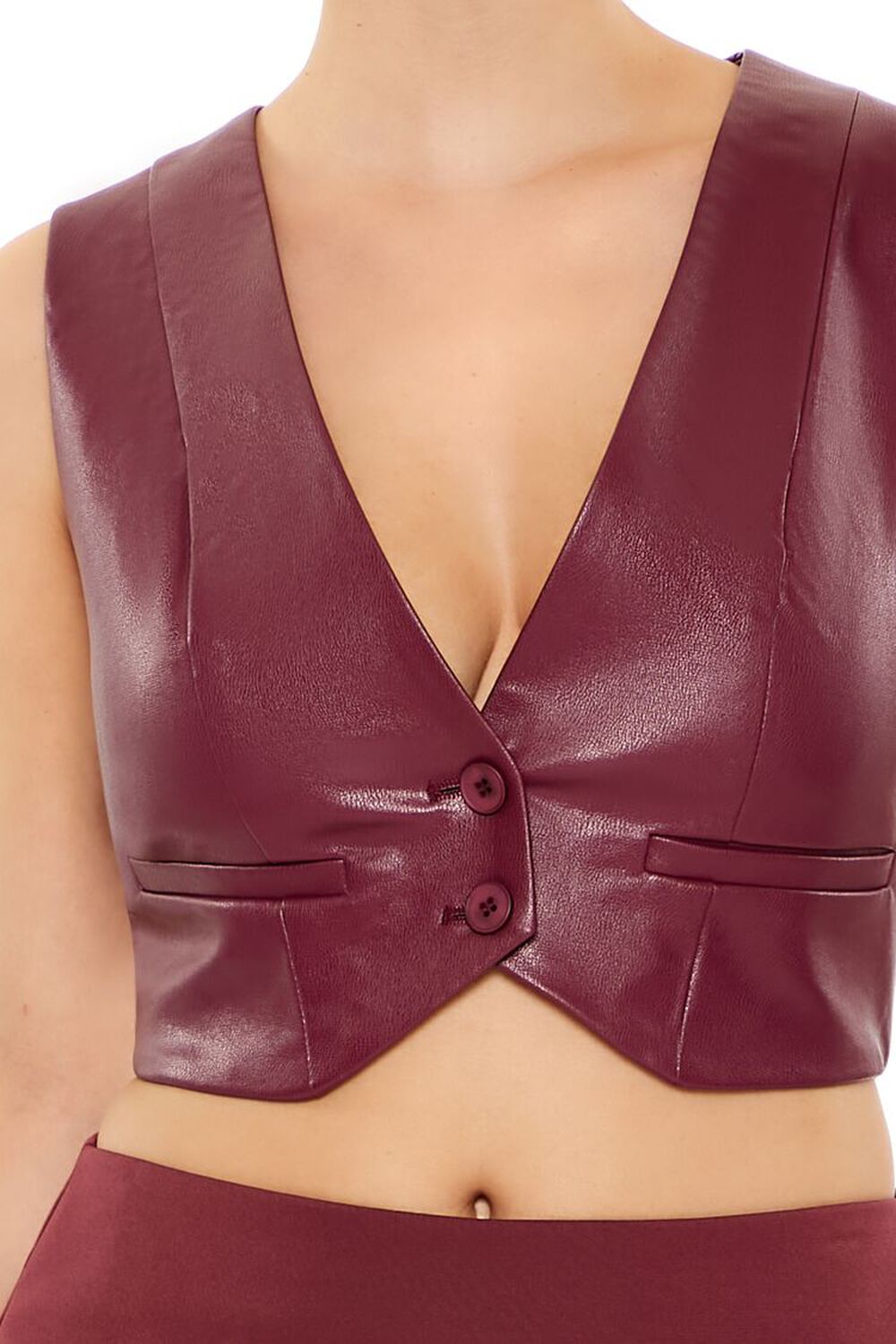 WINE Faux Leather Cropped Vest, image 3