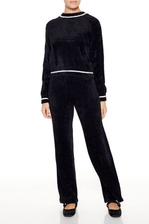 WHITE/BLACK Two-Tone Fuzzy Knit Sweater, image 2