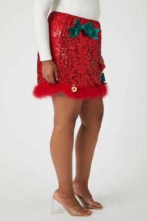RED/MULTI Plus Size Sequin Ornament Mini Skirt, image 3