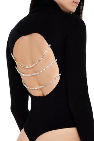 BLACK Sweater-Knit Cutout Bodysuit, image 1