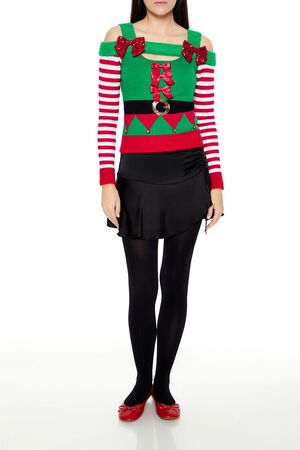 GREEN/MULTI Elf Open-Shoulder Sweater, image 2