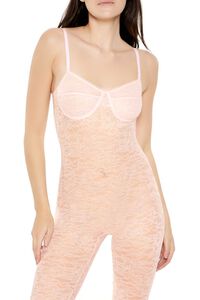 BABY PINK Fitted Sheer Lace Cami Jumpsuit, image 2
