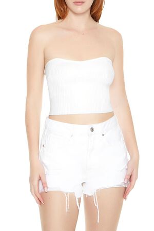 WHITE Sweater-Knit Cropped Tube Top, image 1
