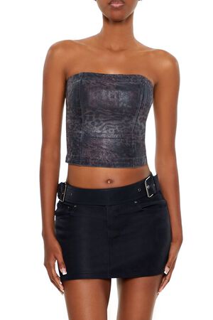 BLACK/MULTI Metallic Leopard Denim Tube Top, image 1