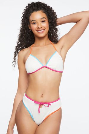VANILLA/MULTI Contrast-Trim Hipster Bikini Bottoms, image 1