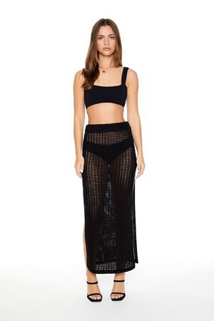 JET BLACK Sheer Crochet Maxi Skirt, image 1