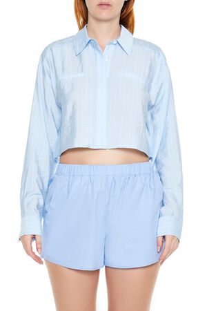 BLUE/MULTI Cropped Pinstripe Shirt, image 1