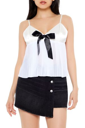 WHITE/BLACK Satin Bow Flounce Cami, image 1