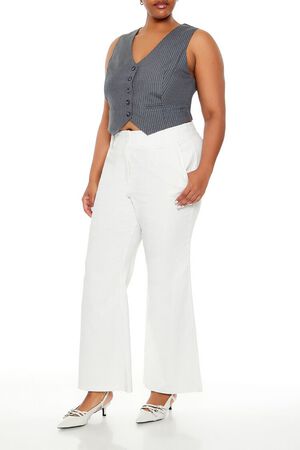 WHITE/BLACK Plus Size High-Rise Trouser Pants, image 3