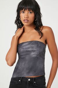GREY Faux Leather Asymmetrical Tube Top, image 1