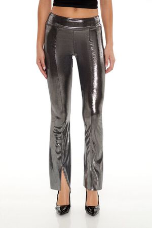 SILVER Metallic Mid-Rise Flare Leggings, image 2