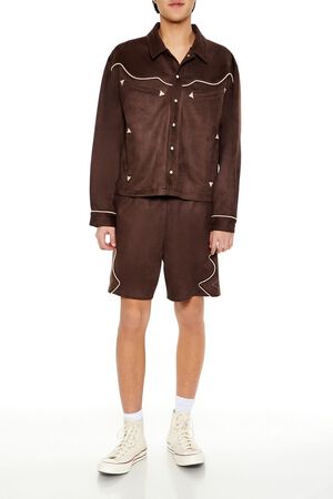 COCOA/TAUPE Geo Faux Suede Trucker Jacket, image 2