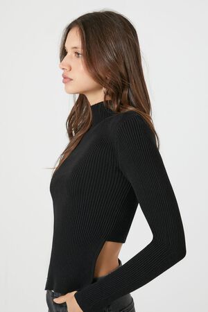BLACK Ribbed Mock Neck Sweater, image 2