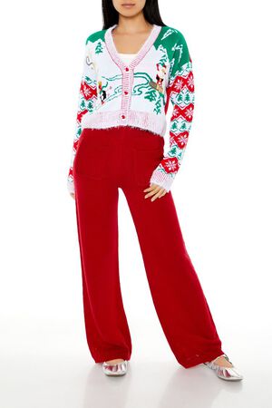RED/MULTI Snowboarding Santa Cardigan Sweater, image 2