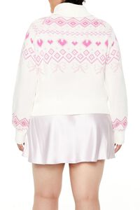 WHITE/PINK Plus Size Fair Isle Turtleneck Sweater, image 5