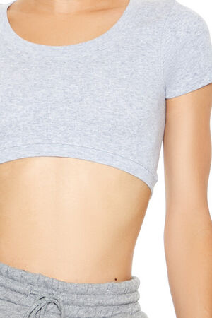 HEATHER GREY Active Seamless Cropped Tee, image 3