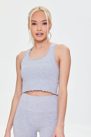 HEATHER GREY Active Seamless Lettuce-Edge Crop Top, image 1