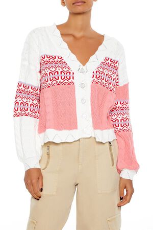 RED/MULTI Patchwork Cardigan Sweater, image 1