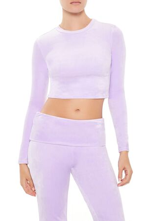 LAVENDER Velour Long-Sleeve Crop Top, image 1