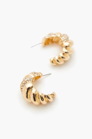 GOLD/CLEAR Twisted Rhinestone Hoop Earrings, image 2