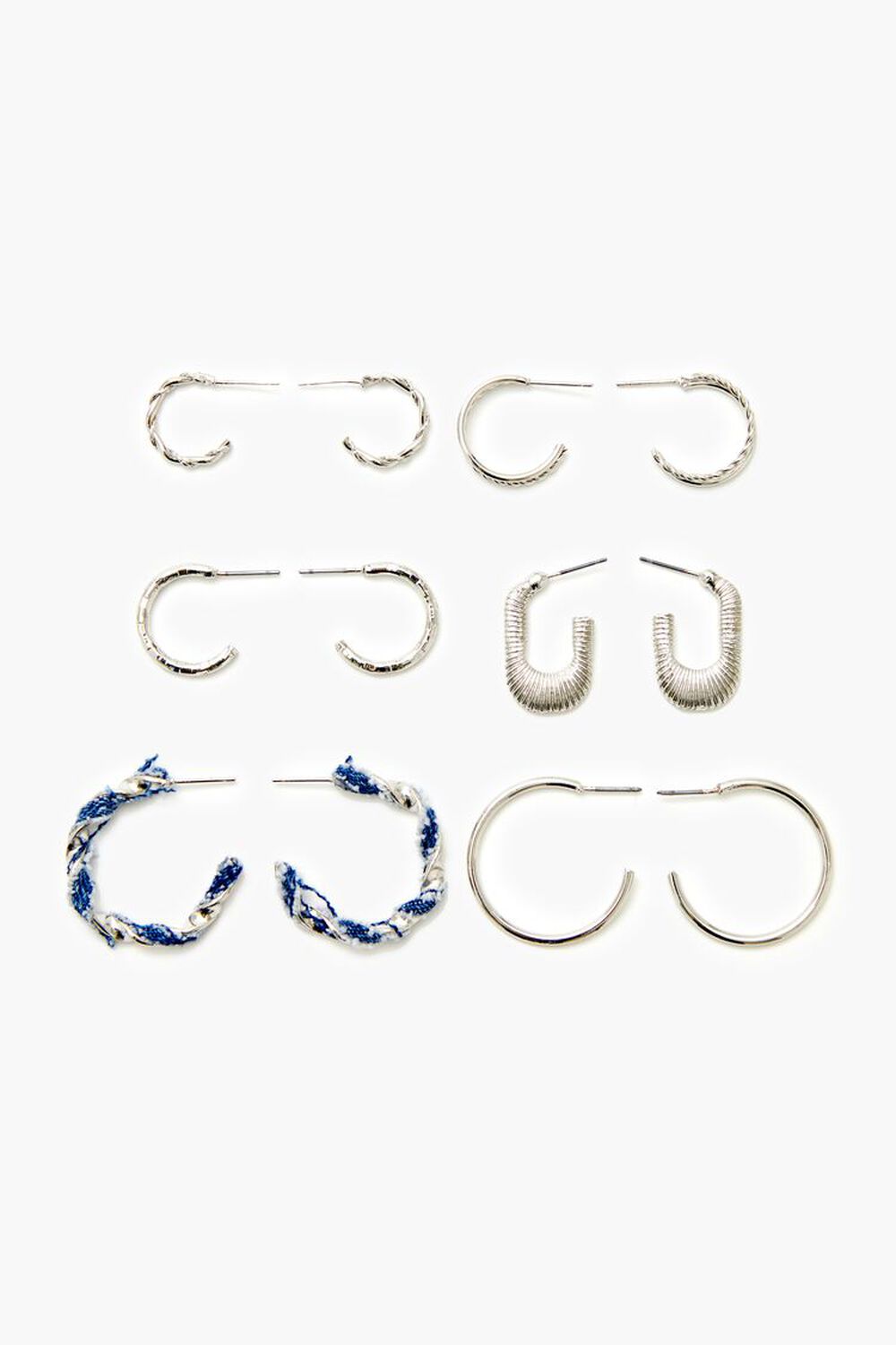 SILVER Twisted String Hoop Earring Set, image 1