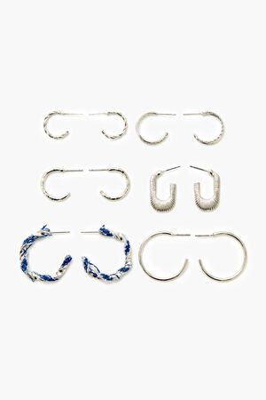 SILVER Twisted String Hoop Earring Set, image 1