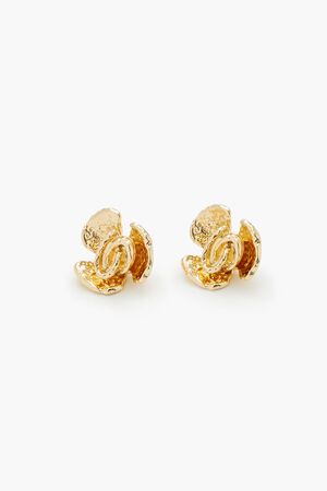 GOLD Hammered Flower Stud Earrings, image 1