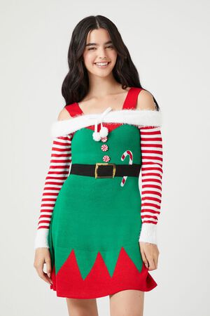 GREEN/MULTI Peppermint Elf Mini Dress, image 1