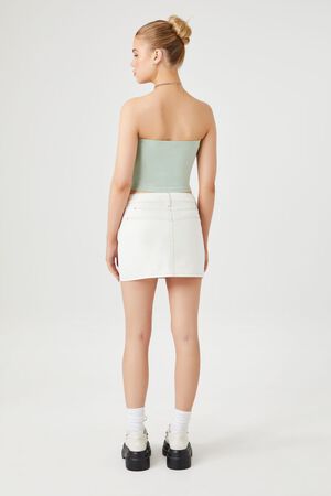 WHITE Seamed Denim Mini Skirt, image 3