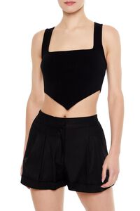 BLACK Ribbed Sweater-Knit Crop Top, image 1