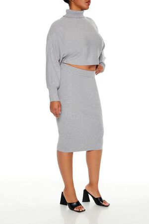 HEATHER GREY Plus Size Sweater-Knit Top & Skirt Set, image 3