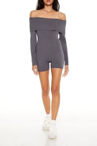 GREY Sweater-Knit Off-the-Shoulder Romper, image 1