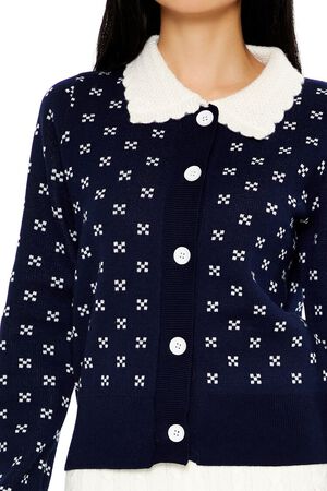 BLACK/MULTI Contrast-Collar Geometric Cardigan Sweater, image 3